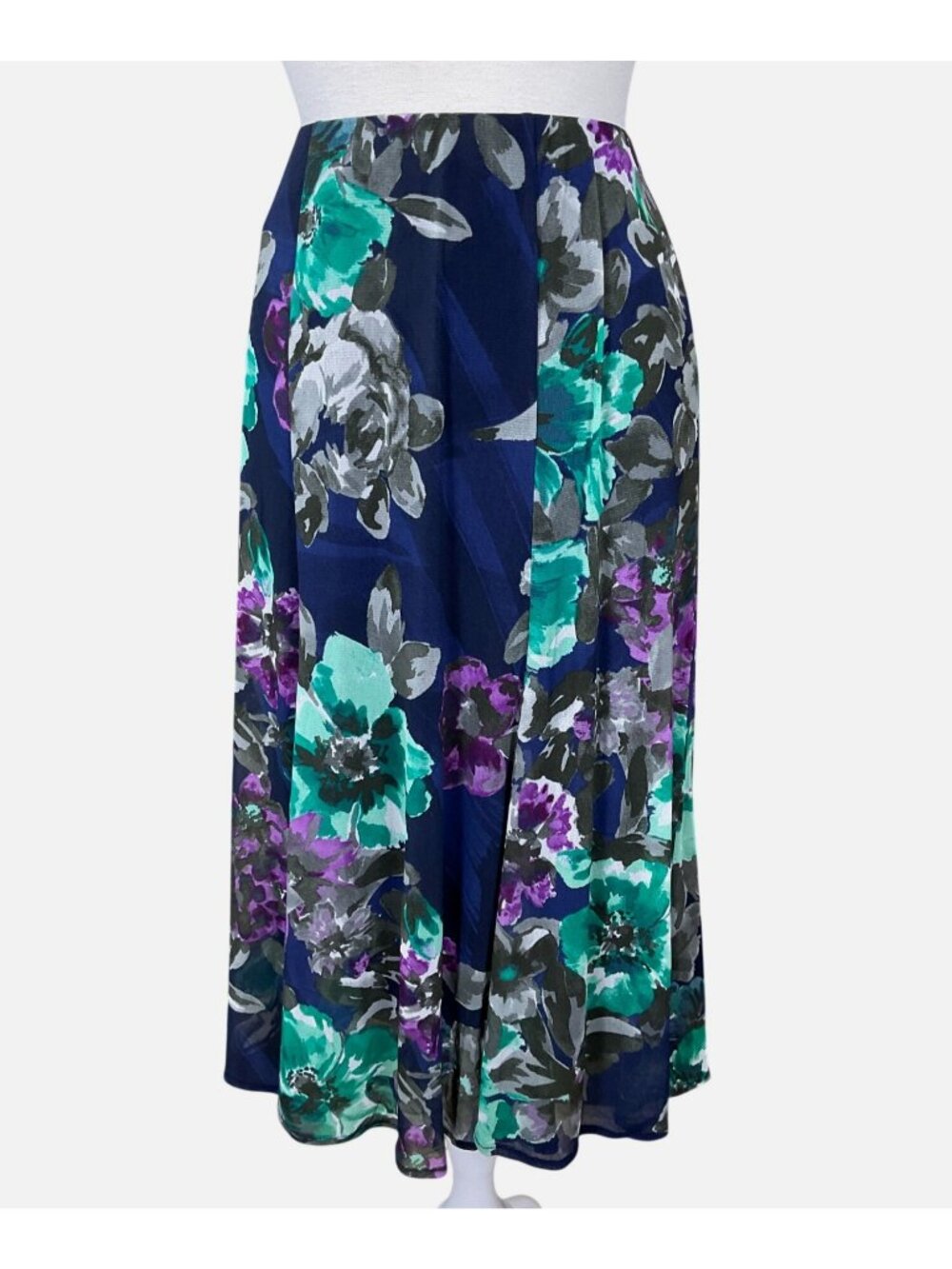 Croft and Barrow Elastic Waist Lined Bright Floral Gored Midi Skirt Medium